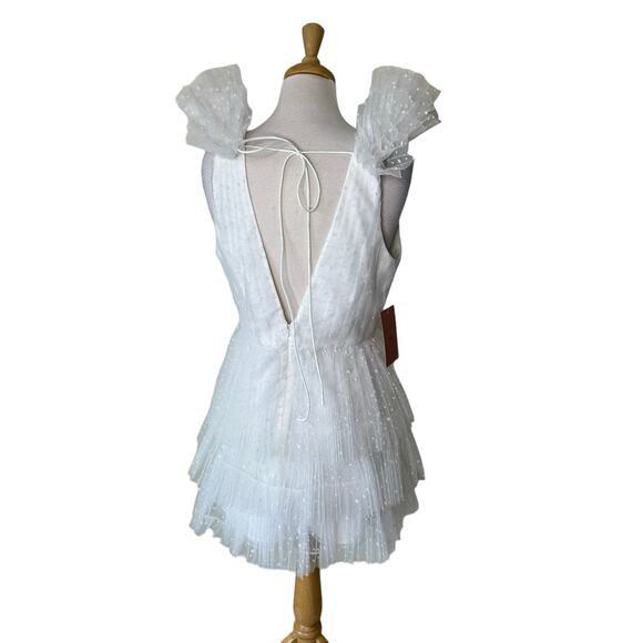 ML Monique Lhuillier Perrie Tiered Shoulder-Ruffle V-Neck Mini Dress Size 10 NWT - Picture 6 of 15